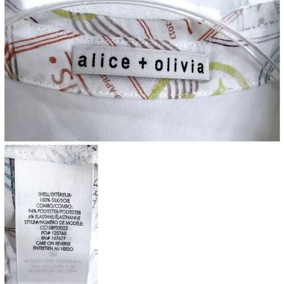 Alice + Olivia Willa Globe Trotter Travel Stamp Print Shirt Silk Top Postcard XS - Picture 5 of 7